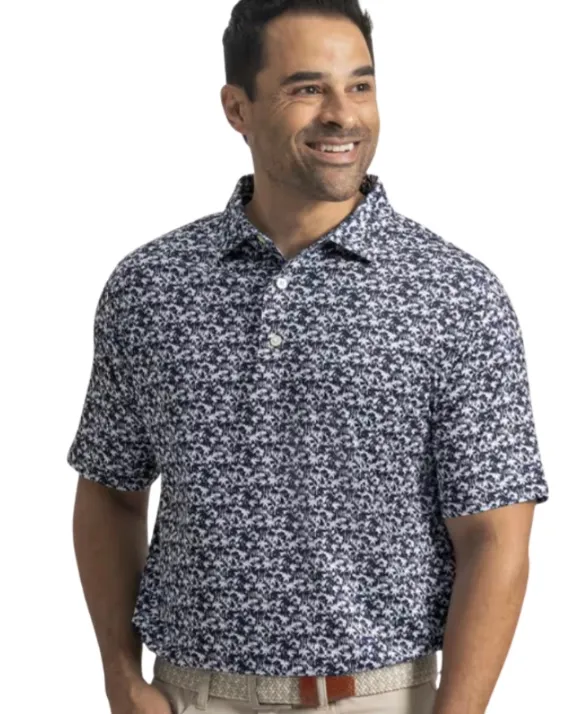 [39244S] Footjoy Mens Golf Shirt | EU Hidden Palm | Printed Lisle | Navy-White (S)