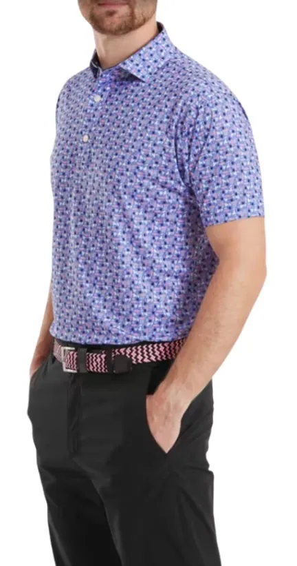 [39251S] Footjoy Mens Golf Shirt | EU Surfs Up | Printed Lisle | White-Violet (S)