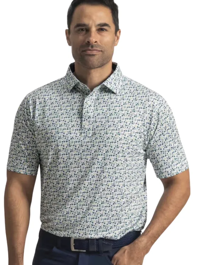 [39252S] Footjoy Mens Golf Shirt | EU Surfs Up | Printed Lisle | Forest Green-White (S)