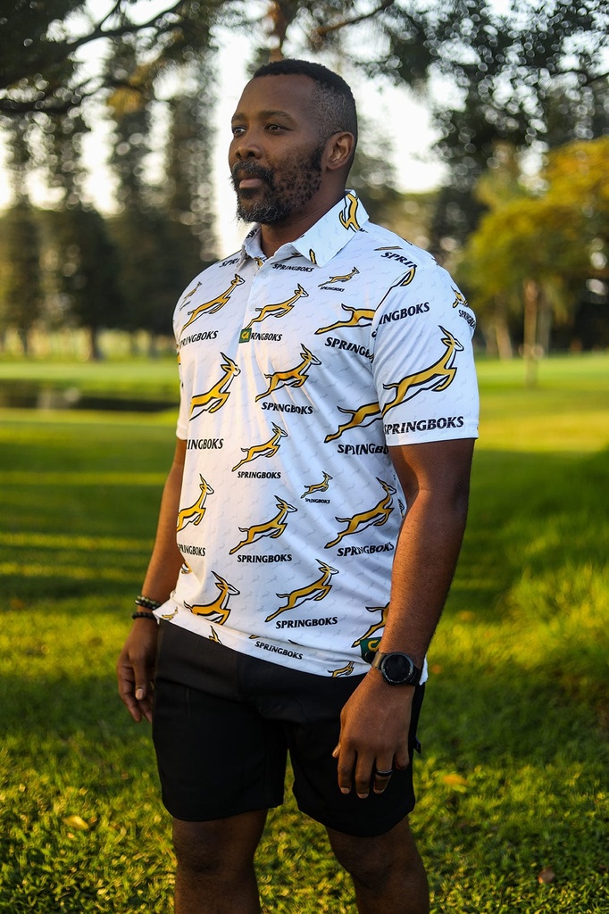 [CASPB012] Custom Apparel Mens Golf Shirt | Springbok Print (White, S)