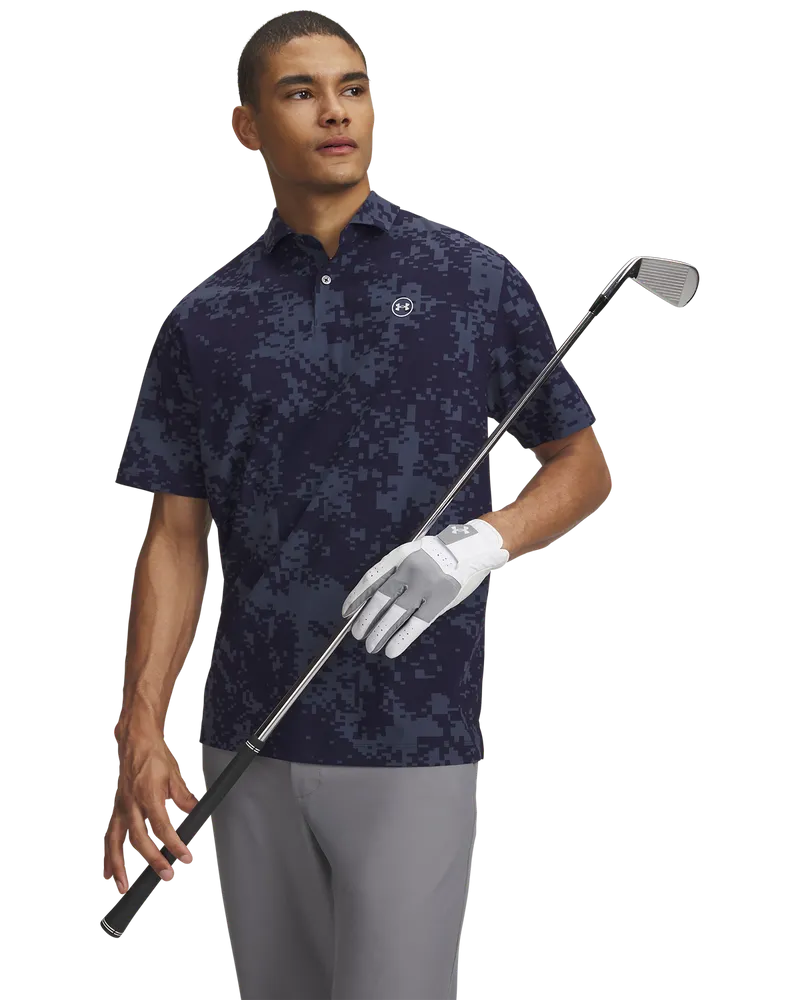 [6009724-411-MD] Under Armour Mens Golf Shirt | Drive Chill Printed Polo | Midnight Navy (M)