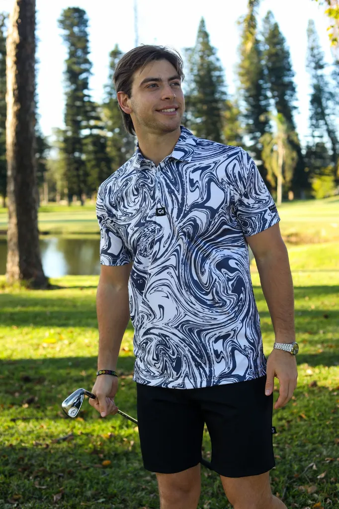 Custom Apparel Mens Funky Golf Shirts |Navy Twirl