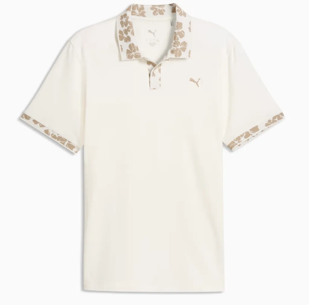 [63485503-S] Puma Mens Golf Shirt | Modalon Floral Rib Polo LC | Warm White-Ice Coffee (S)