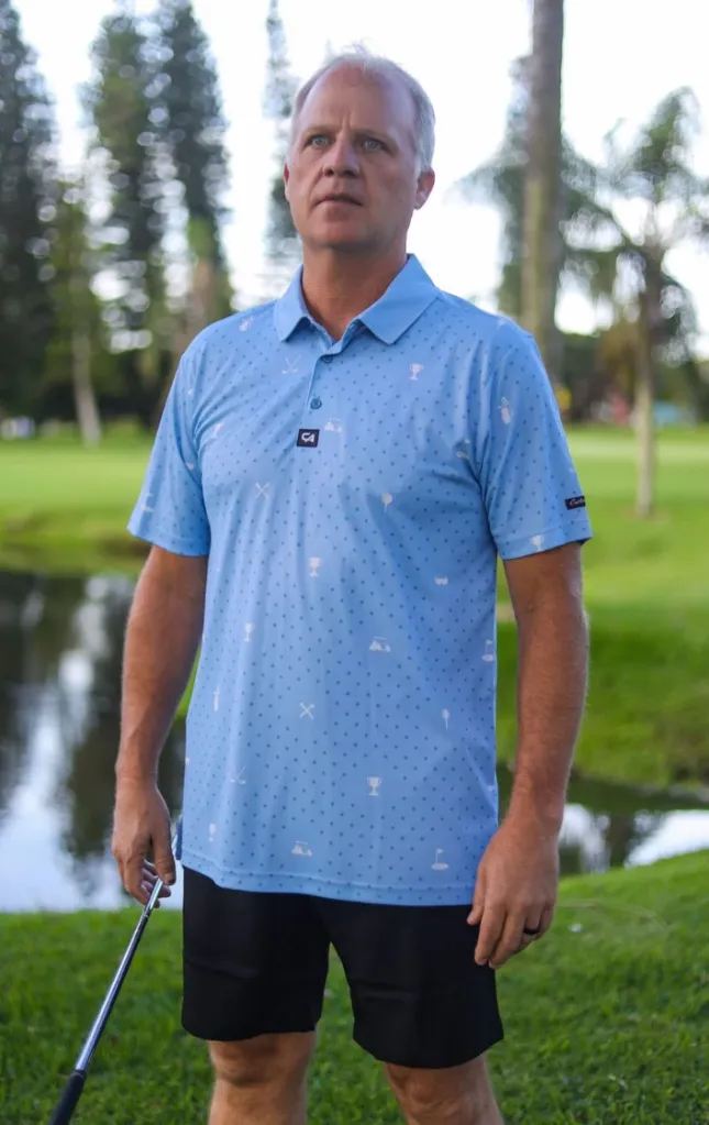 [HOS-952] Custom Apparel Mens Golf Shirt | Statement | Light Blue-White (S)