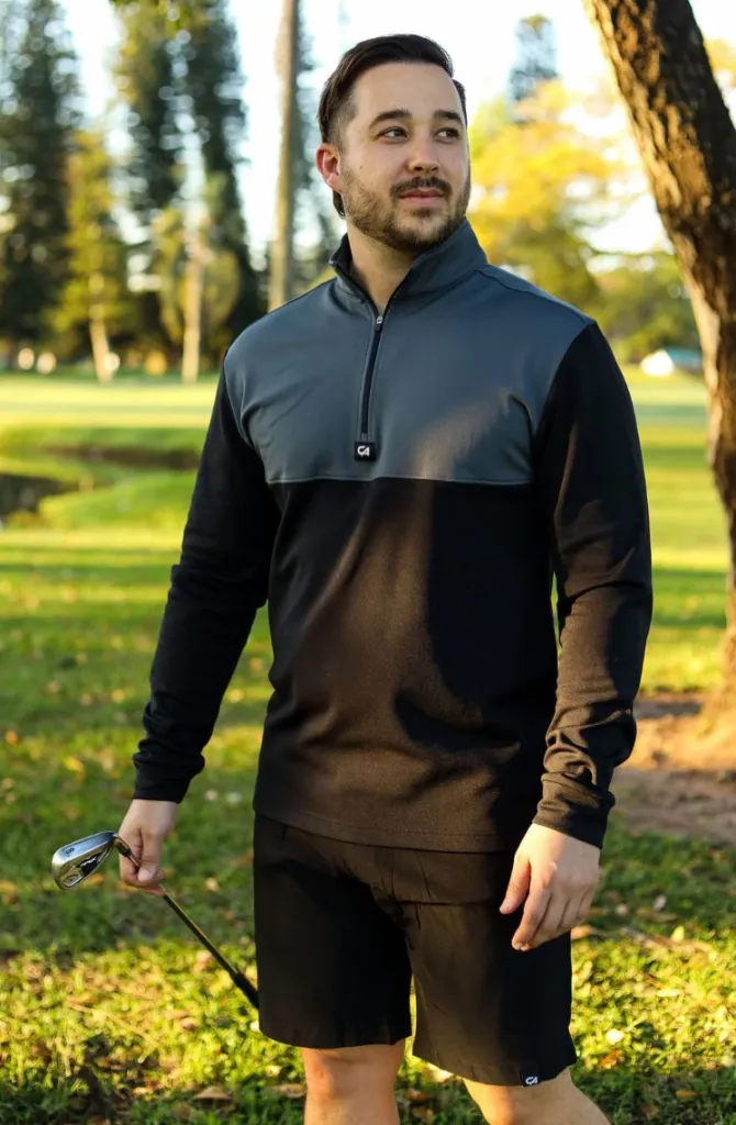 [HOS-1982] Custom Apparel Mens Golf Jersey | Thermal | Grey-Black (S)