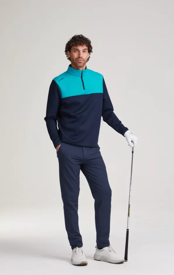 [22KIN-NT-S] Ping Mens Golf Midlayer | Kniver | Quarter Zip | Navy-Turquoise (S)