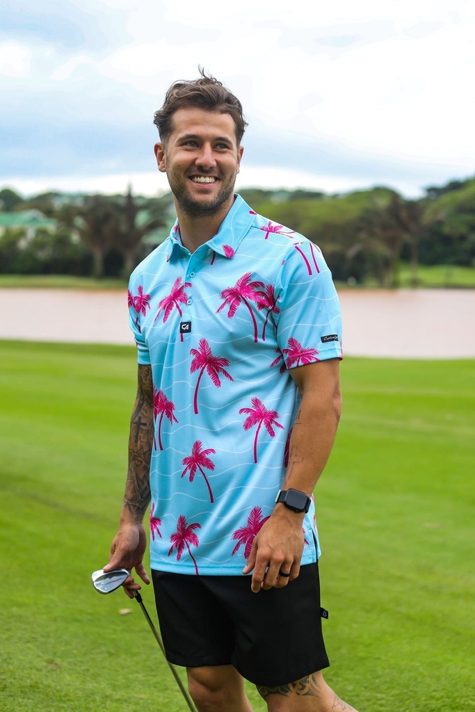 [CAFGSPVS] Custom Apparel Mens Golf Shirt | Funky | Palm Vibes (S)