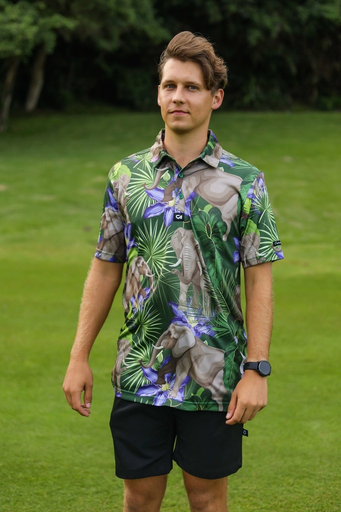 [CAMFAE01] Custom Apparel Mens Funky Golf Shirt | African Elephants (S)