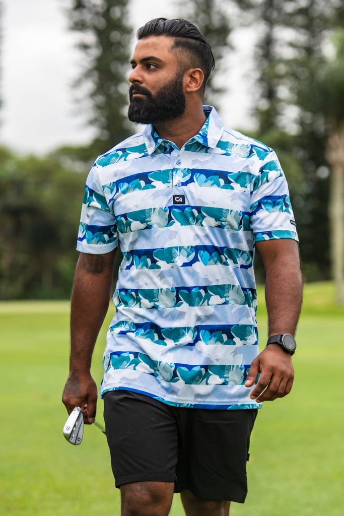 [CAMFSF01] Custom Apparel Mens Funky Golf Shirt | Striped Floral (S)