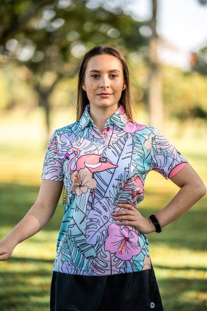 [CAWPJ02] Custom Apparel Womens Golf Shirts | Funky | Pastel Jungle (S)