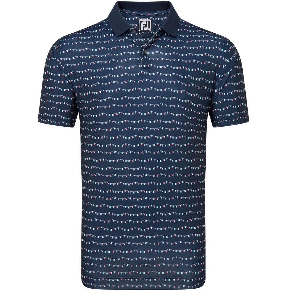 [81586S] Footjoy Mens Golf Shirt | Banner Print | Navy (S)