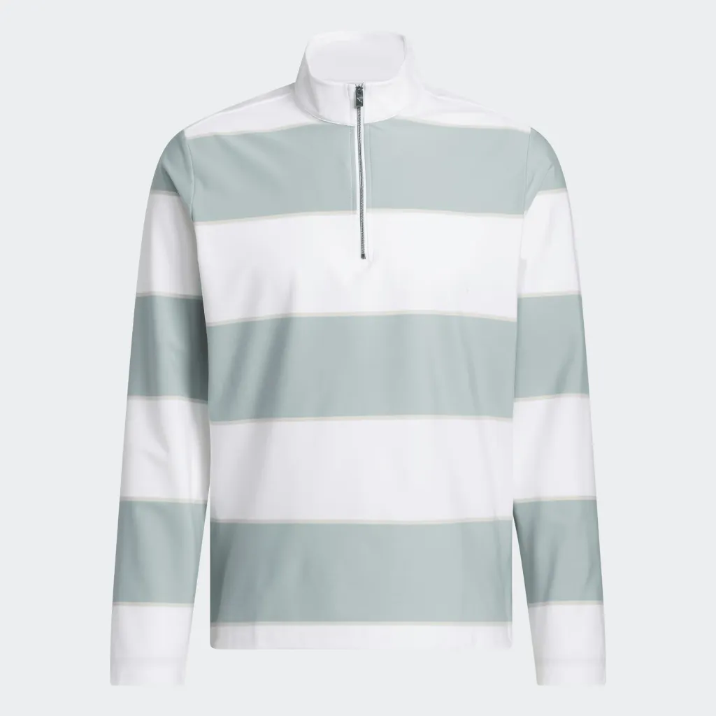 Adidas Mens Golf Jersey | Ultimate365 Rugby Stripe 1-4 Zip | Sage-White