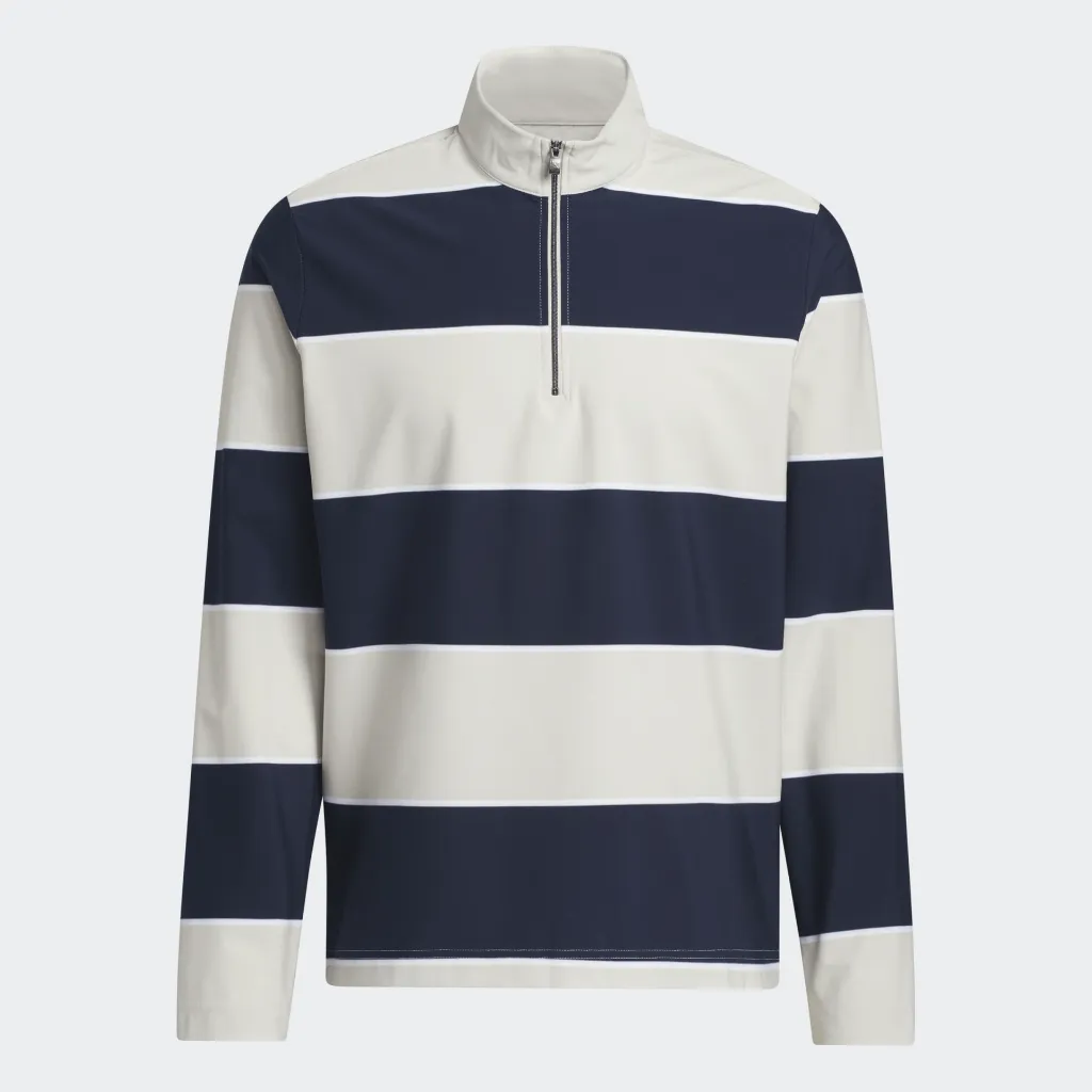 Adidas Mens Golf Jersey | Ultimate365 Rugby Stripe 1-4 Zip | Navy-Beige