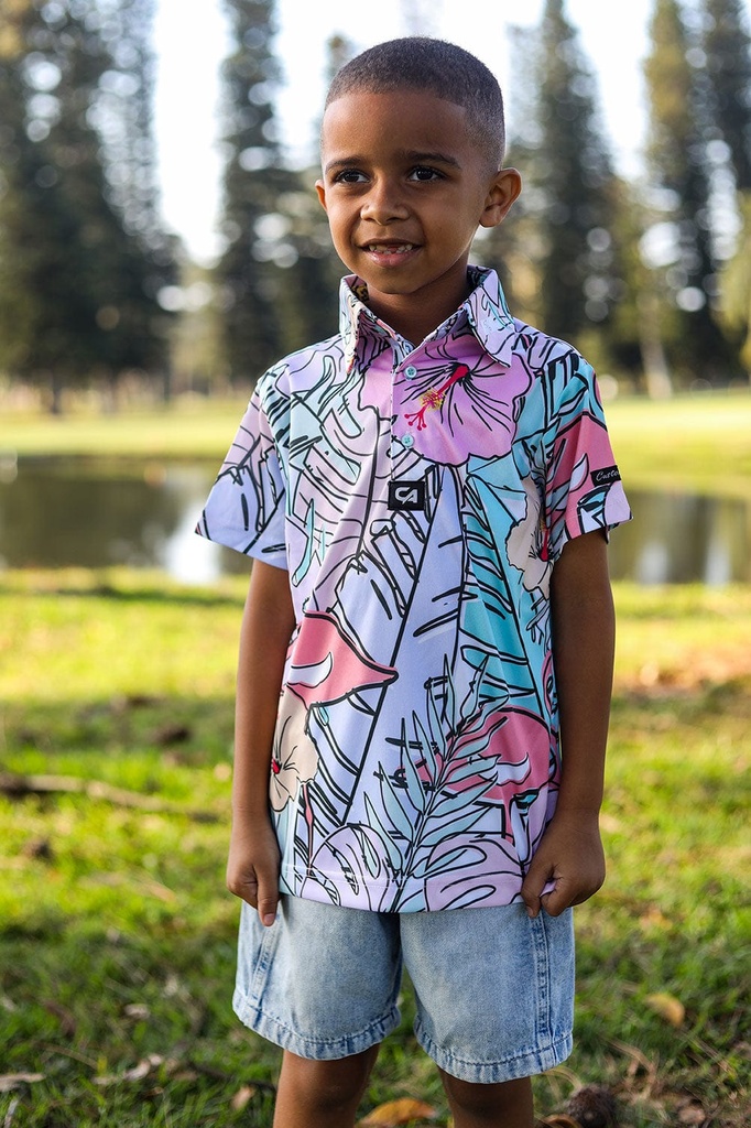 [CAJFPJ03] Custom Apparel Junior Golf Shirt | Funky | Pastel Jungle (7 to 8)