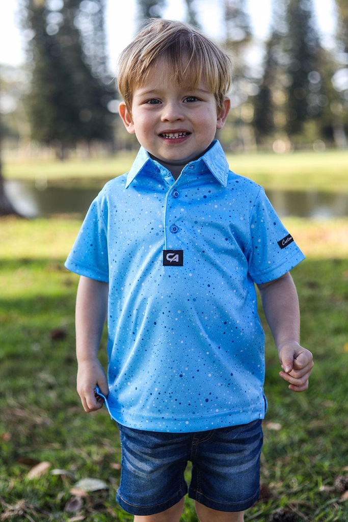[CAJFBPS03] Custom Apparel Junior Golf Shirt | Funky | Blue Ink Splatter (7 to 8)