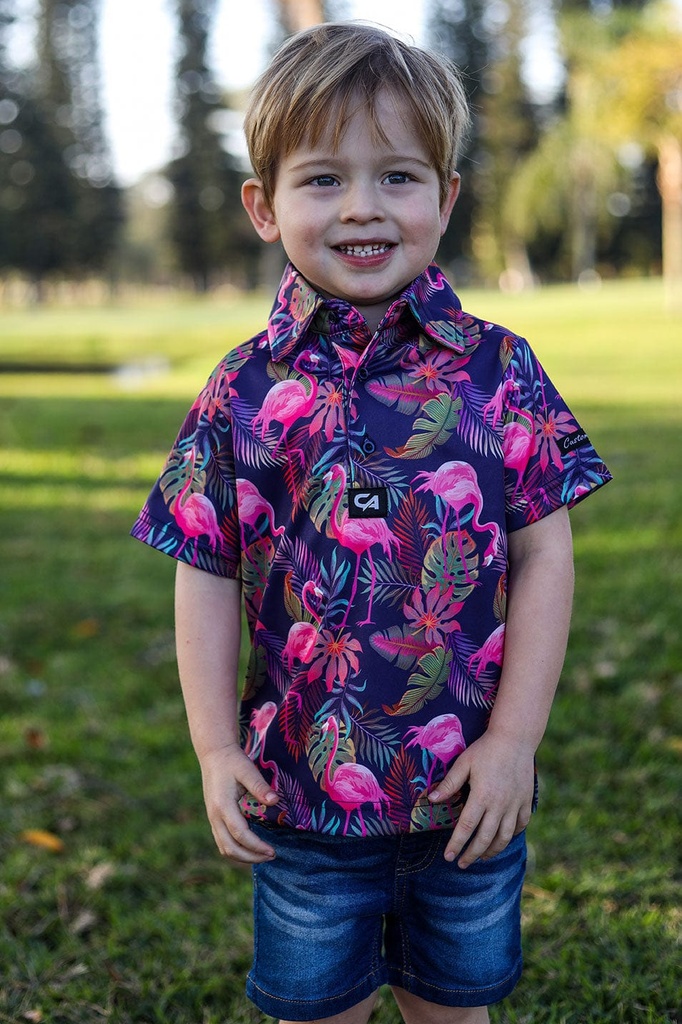 [CAJGSFVM03] Custom Apparel Junior Golf Shirt | Funky | Vibrant Mingos (7 to 8)