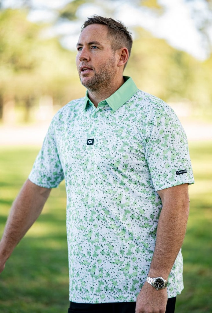 [CSMFGBS] Custom Apparel Mens Funky Golf Shirt | Green Blossoms (S)