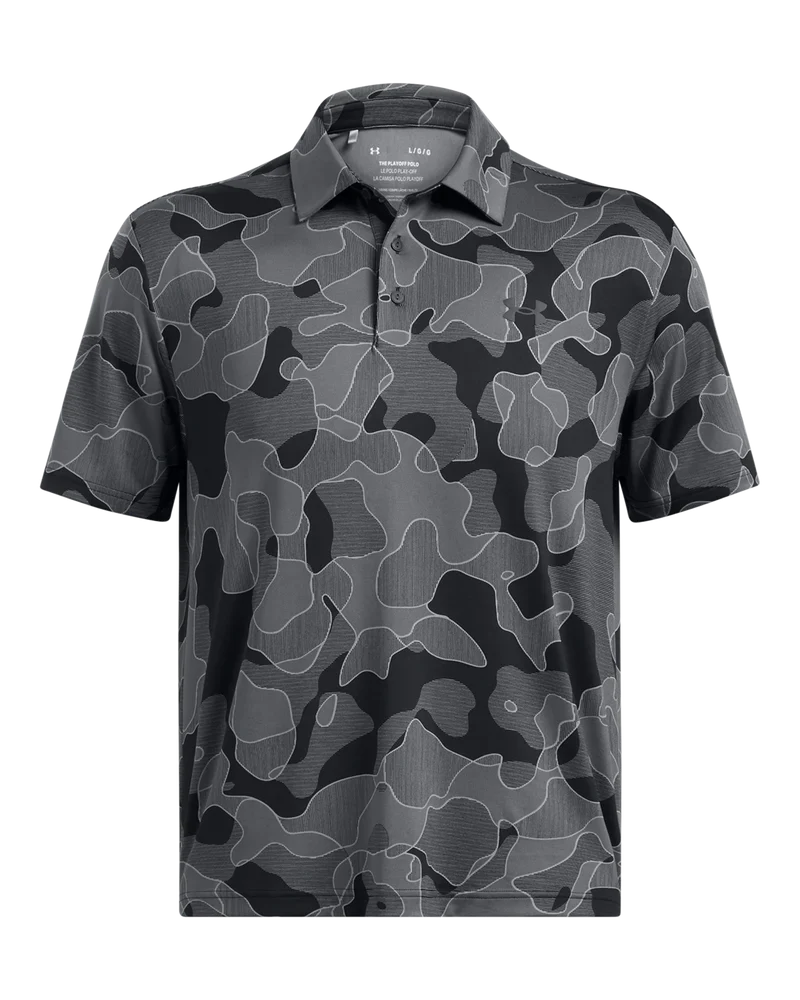 Under Armour Mens Golf Polo | 3.0 Printed Polo | Black-Grey