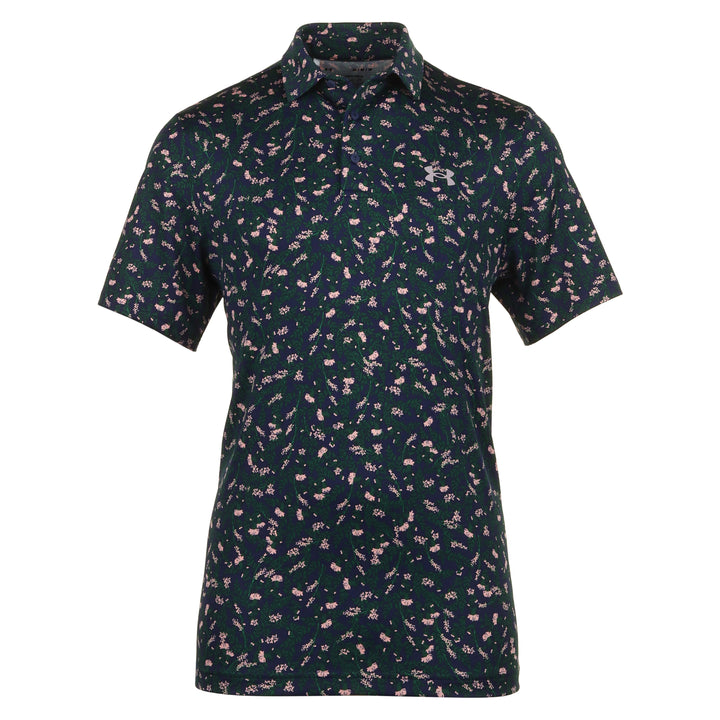 [1378677418S] Under Armour Mens Golf Polo | 3.0 Printed Polo | Green-Blue (S)