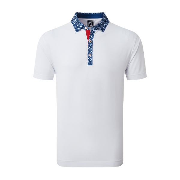 [80025XS] FOOTJOY MENS GOLF SHIRTS | EU SHORT SLEEVE TULIP | WHITE-TWILIGHT BLUE (XS)