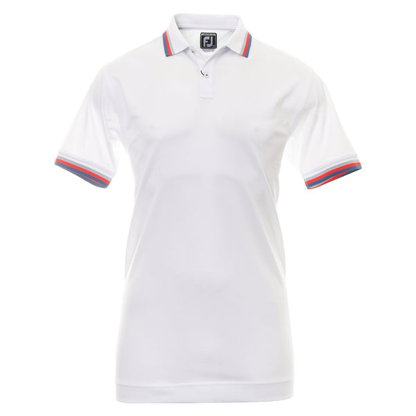 [80058XS] FOOTJOY MENS GOLF SHIRTS | EU SOLID POLO WITH TRIM | WHITE (XS)