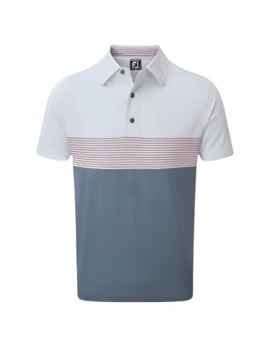 [88420XS] FOOTJOY MENS GOLF SHIRTS | COLOUR BLOCK PIQUE | WHITE-GRAPHITE-QUARTZ PINK (XS)
