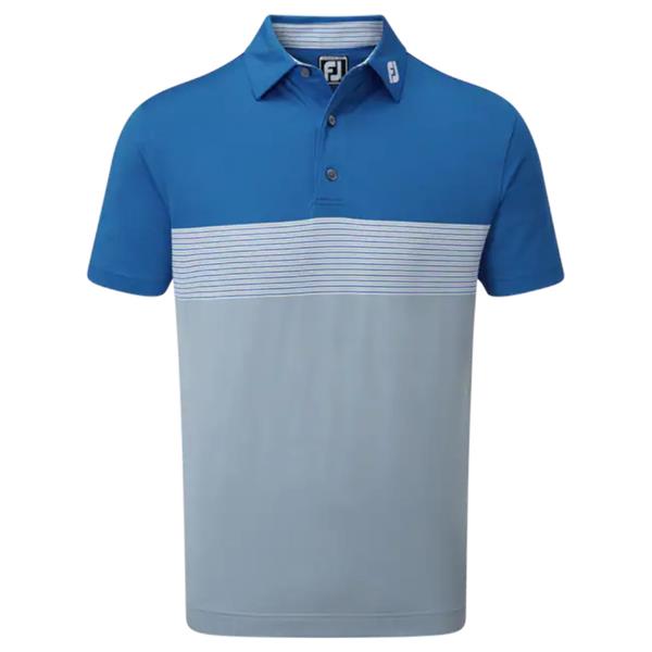[88422XS] FOOTJOY MENS GOLF SHIRTS | COLOUR BLOCK PIQUE | ROYAL BLUE-WHITE (XS)