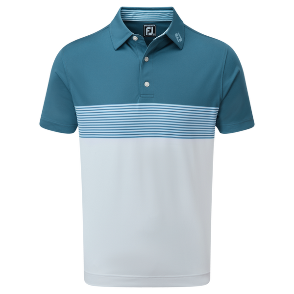 [90368XS] FOOTJOY MENS GOLF SHIRTS | PIQUE COLOUR BLOCK | BLUE-WHITE (XS)
