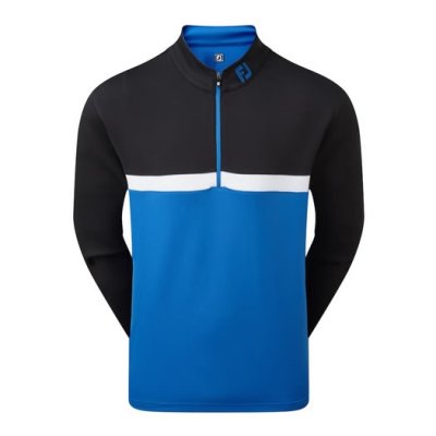 [90380XS] FOOTJOY MENS GOLF JERSEY | 1-4 ZIP COLOUR BLOCK | BLACK-ROYAL BLUE (XS)