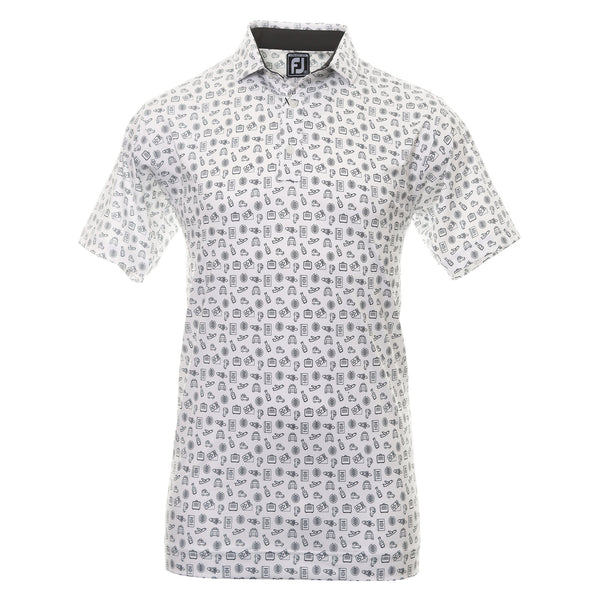 [80046S] FOOTJOY MENS GOLF SHIRTS | EU TRAVEL PRINT | WHITE-BLACK (S)