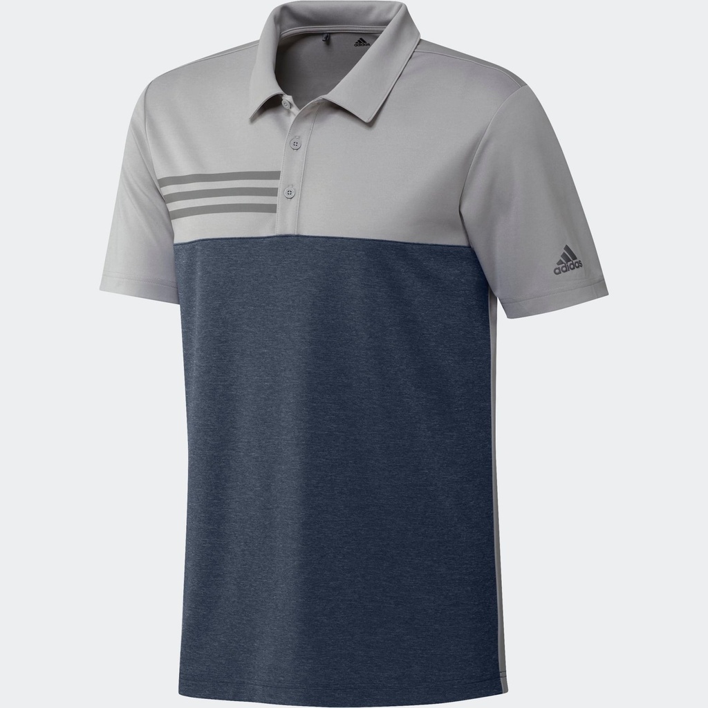 [GK3376S] Adidas Mens Golf Shirt | 3 Stripe Block | Grey-Navy (S)