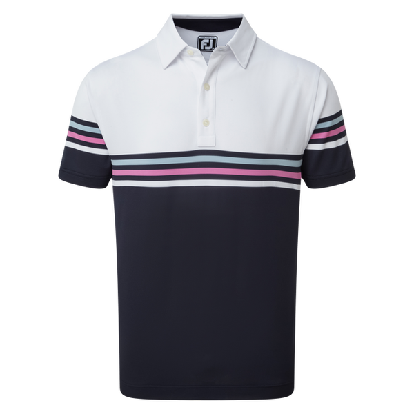 FOOTJOY MENS GOLF SHIRTS | PIQUE COLOUR BLOCK | WHITE-NAVY