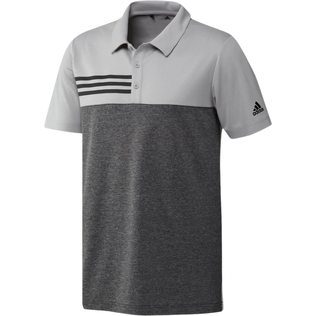 Adidas Mens Golf Shirt | 3 Stripe Block | Grey-Grey