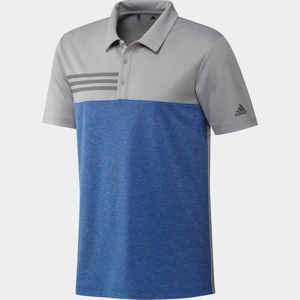 [GK3375S] Adidas Mens Golf Shirt | 3 Stripe Block | Grey-Blue (S)