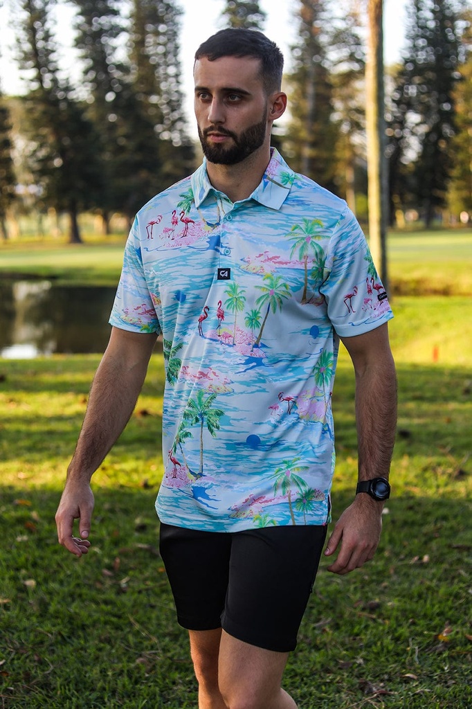 [CAFGSGIS] Custom Apparel Mens Funky Golf Shirt | Flamingo Island (S)