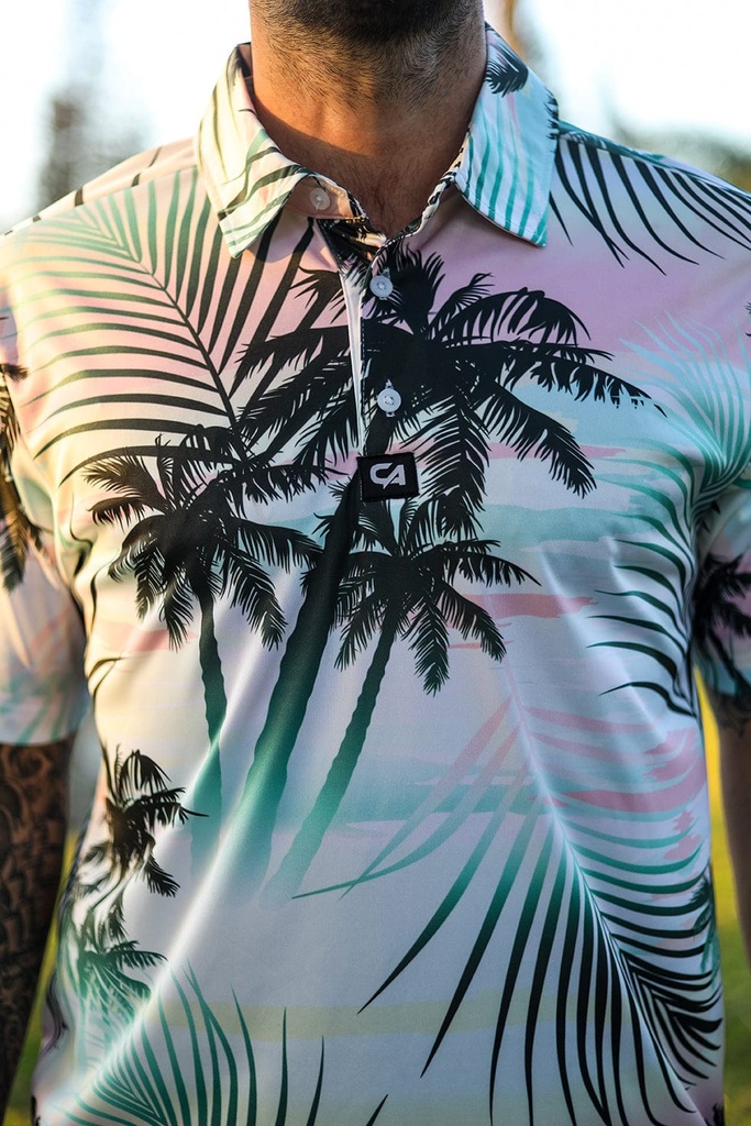 [CAMSSPS] Custom Apparel Mens Funky Golf Shirt | Summer Palms (S)