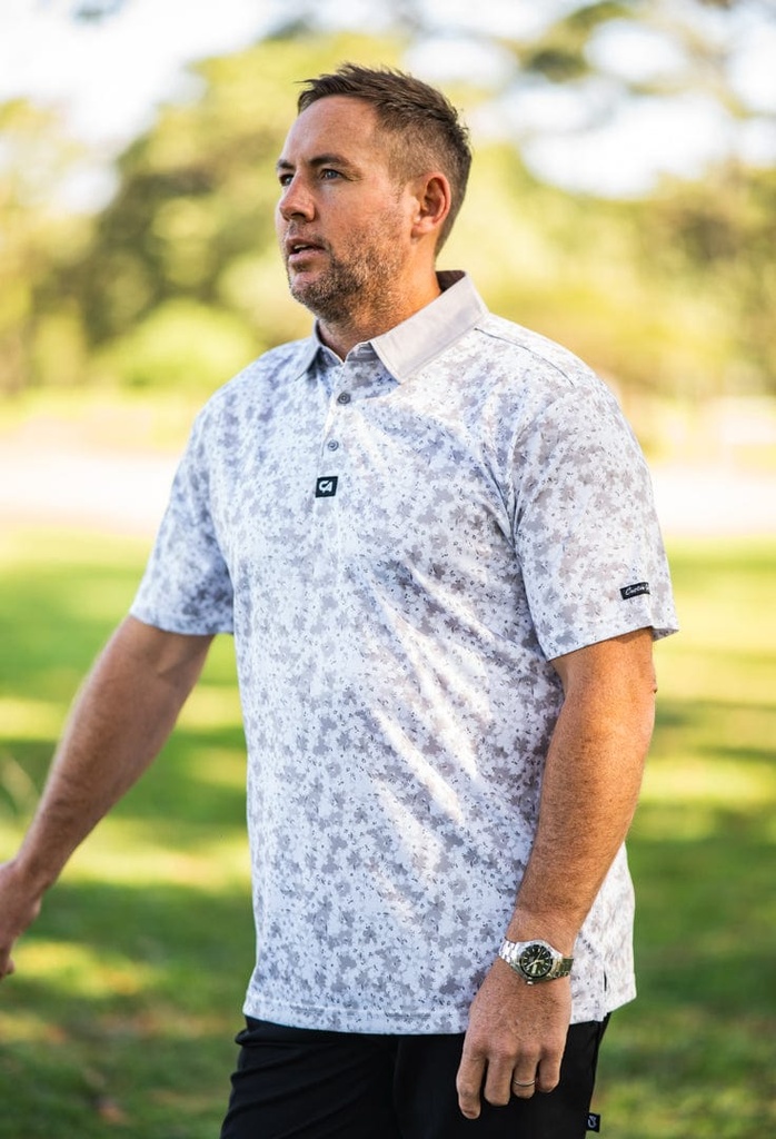 [2517323739371] Custom Apparel Mens Funky Golf Shirt | Grey Blossom (S)