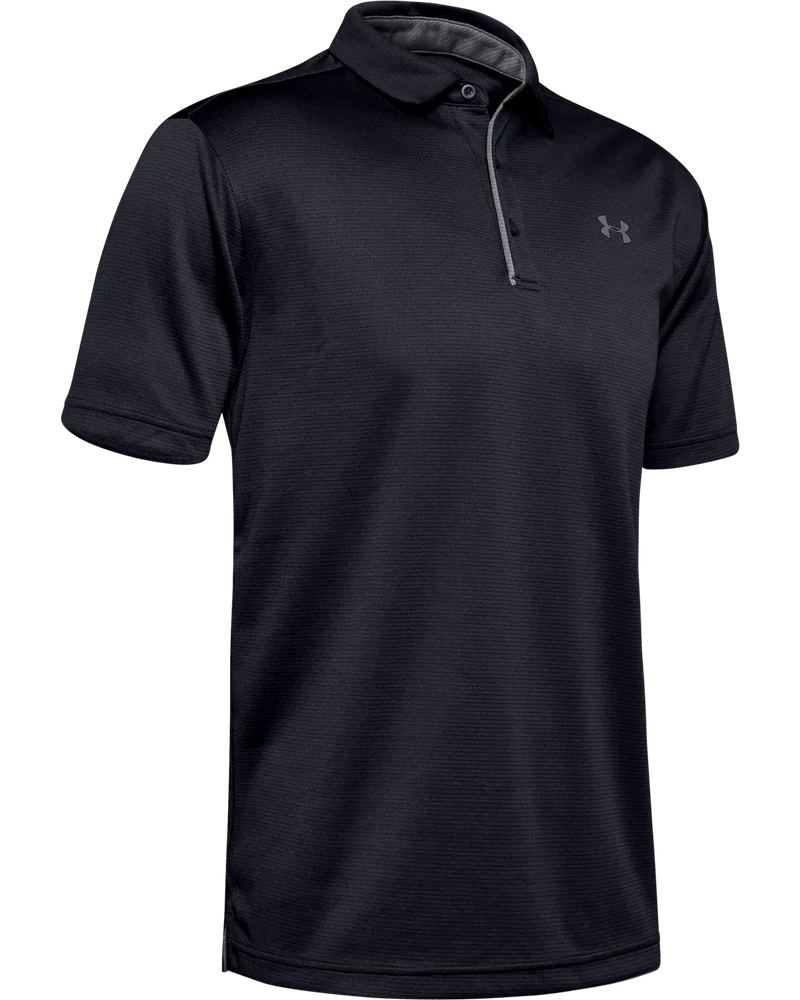 [1290140001S] Under Armour Mens Golf Shirt | Tech Polo | Striped (Black, S)