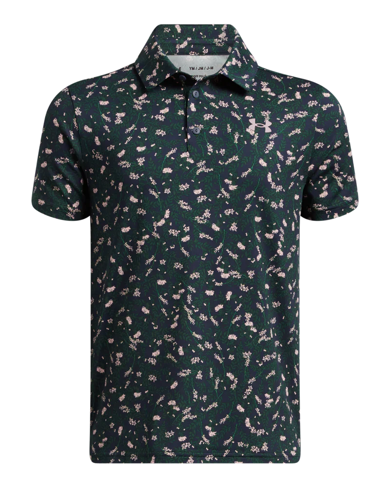 [1382681411S] Under Armour Junior Golf Shirt | Polo | Green-Blue Printed (S)