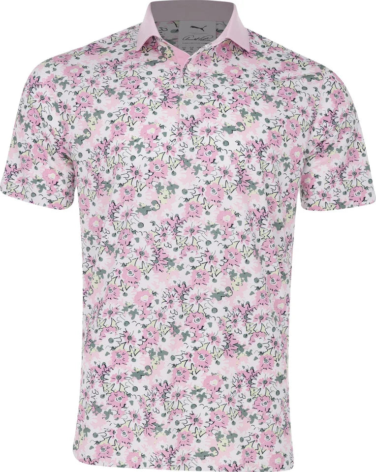[63077101] Puma Mens Golf Shirt | Spring Florals Polo | Pale Pink (S)