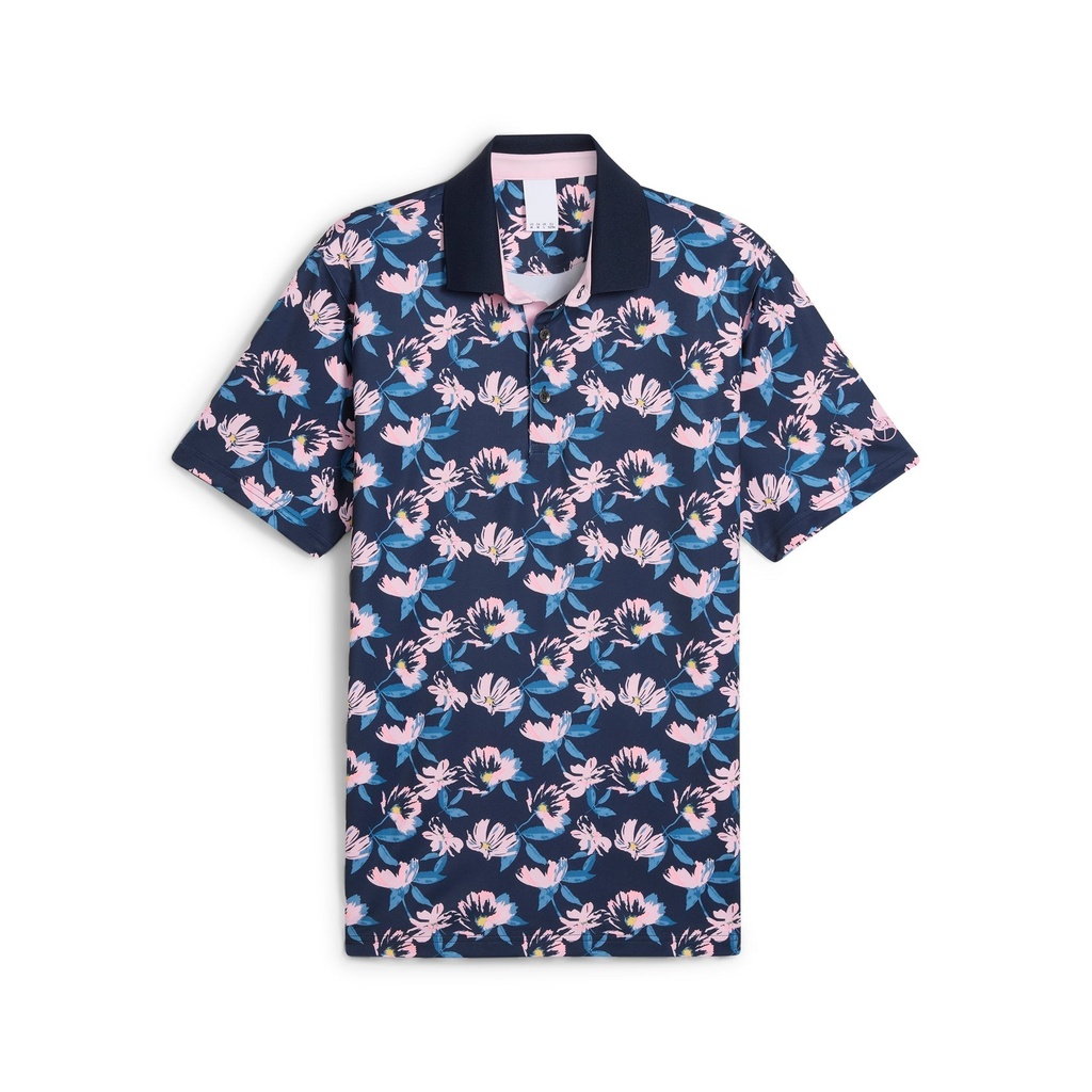 [63077102] Puma Mens Golf Shirt | Spring Florals Polo | Deep Navy - Pale Pink (S)