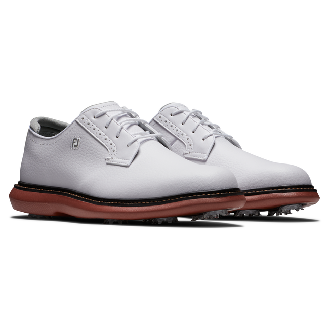 [57946080M] Footjoy Mens Golf Shoes | Traditions Blucher | White-Brick 30 (UK7)