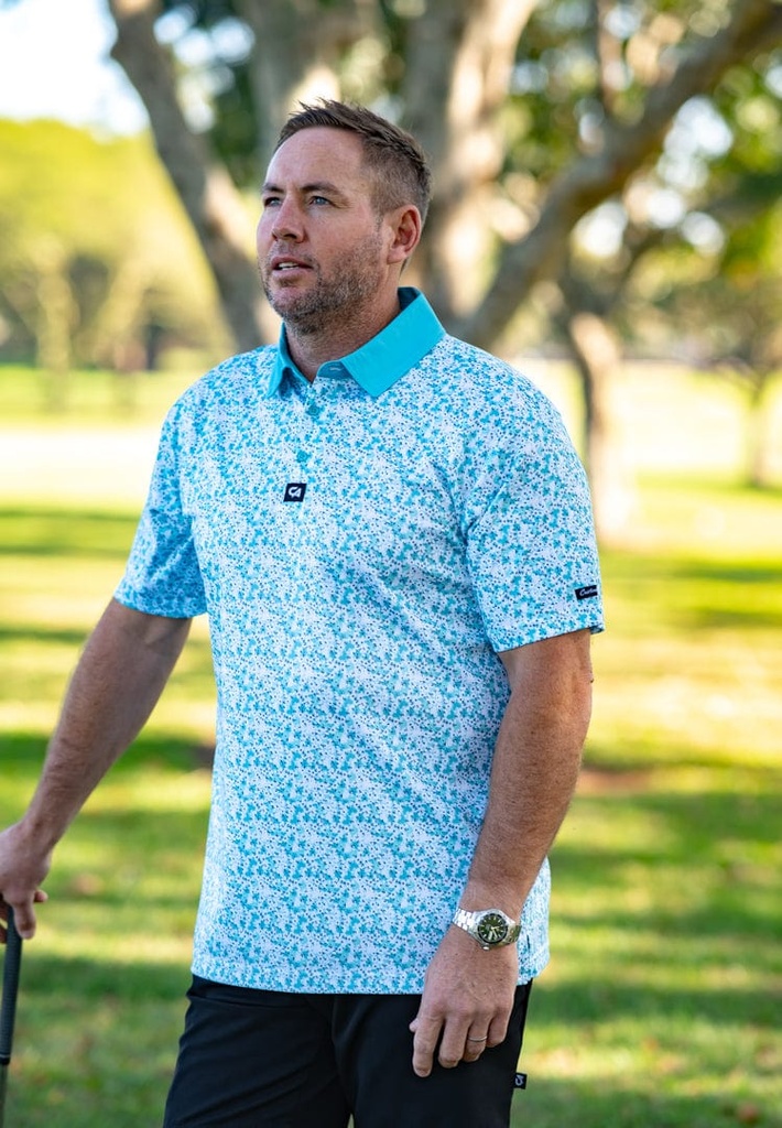 [SKUIQ656] Custom Apparel Mens Golf Shirt | Premium | Aqua Blossoms (S)