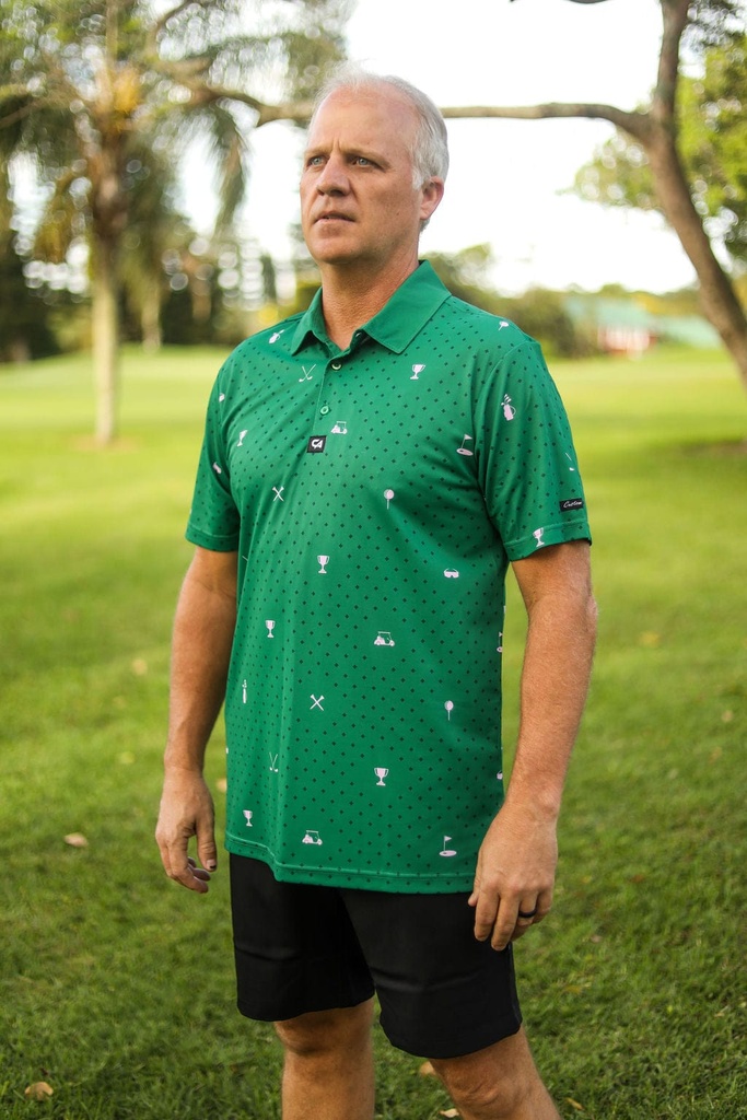 Custom Apparel Mens Golf Shirt | Statement | Green and Lilac