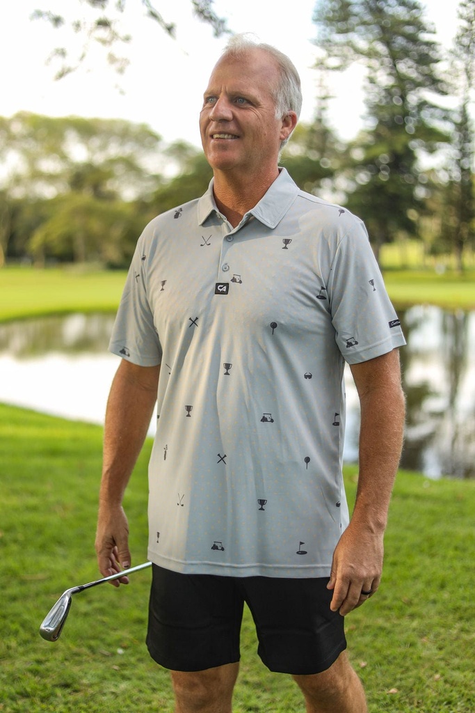 [SKUIQ650] Custom Apparel Mens Golf Shirt | Statement | Powder Blue and Grey (S)