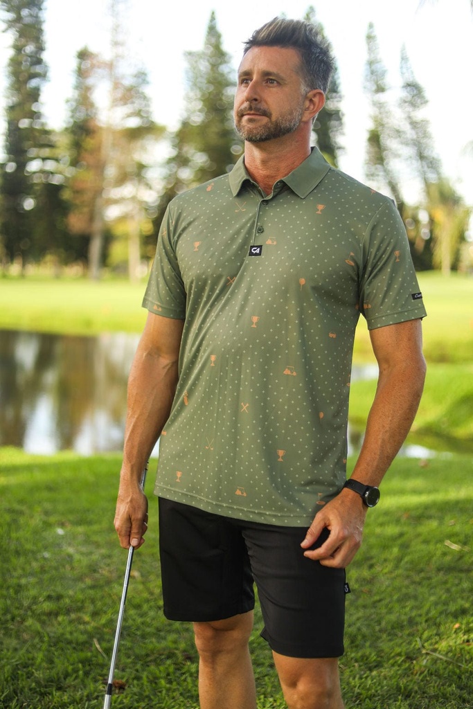 Custom Apparel Mens Golf Shirt | Statement | Olive and Gold