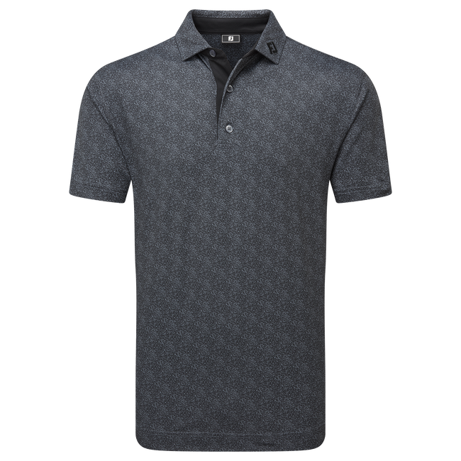 [34023S] Footjoy Mens Golf Shirt | EU Speckle Print Pique | Black-Flint (S)