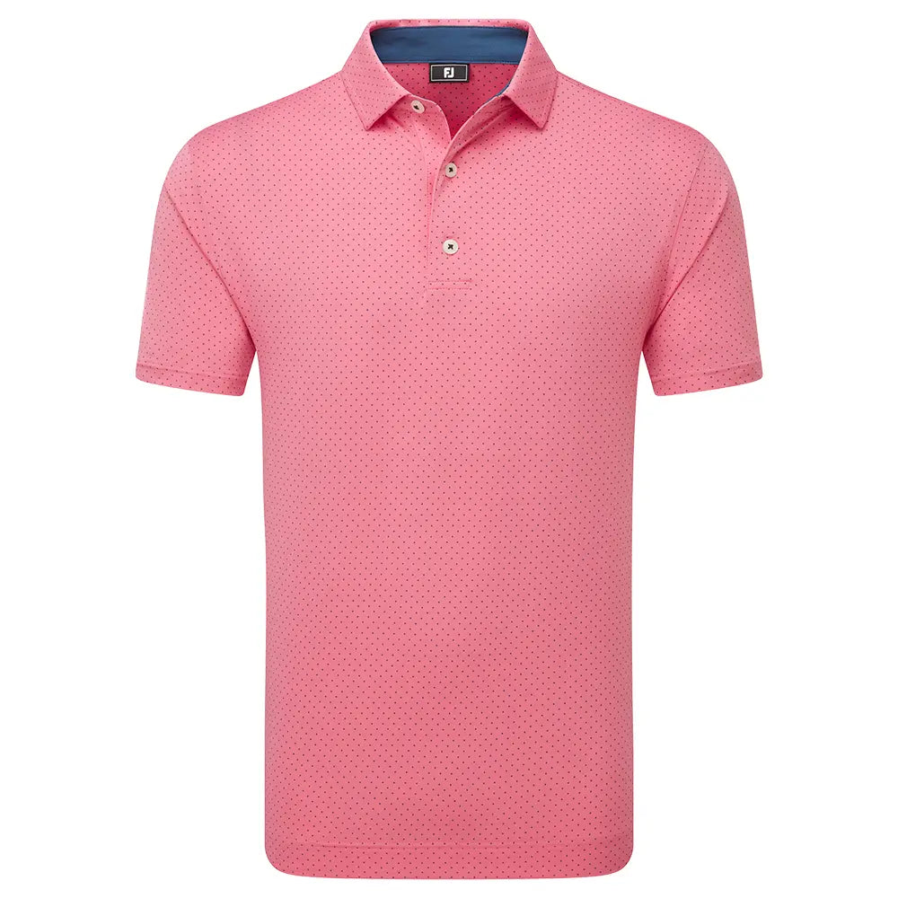 Footjoy Mens Golf Shirt | EU Stretch Dot Printed LSL | Pink Lemon