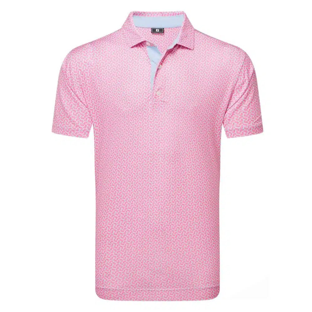 Footjoy Mens Golf Shirt | EU Citrs Print LSL | Pink Lemon-Sky